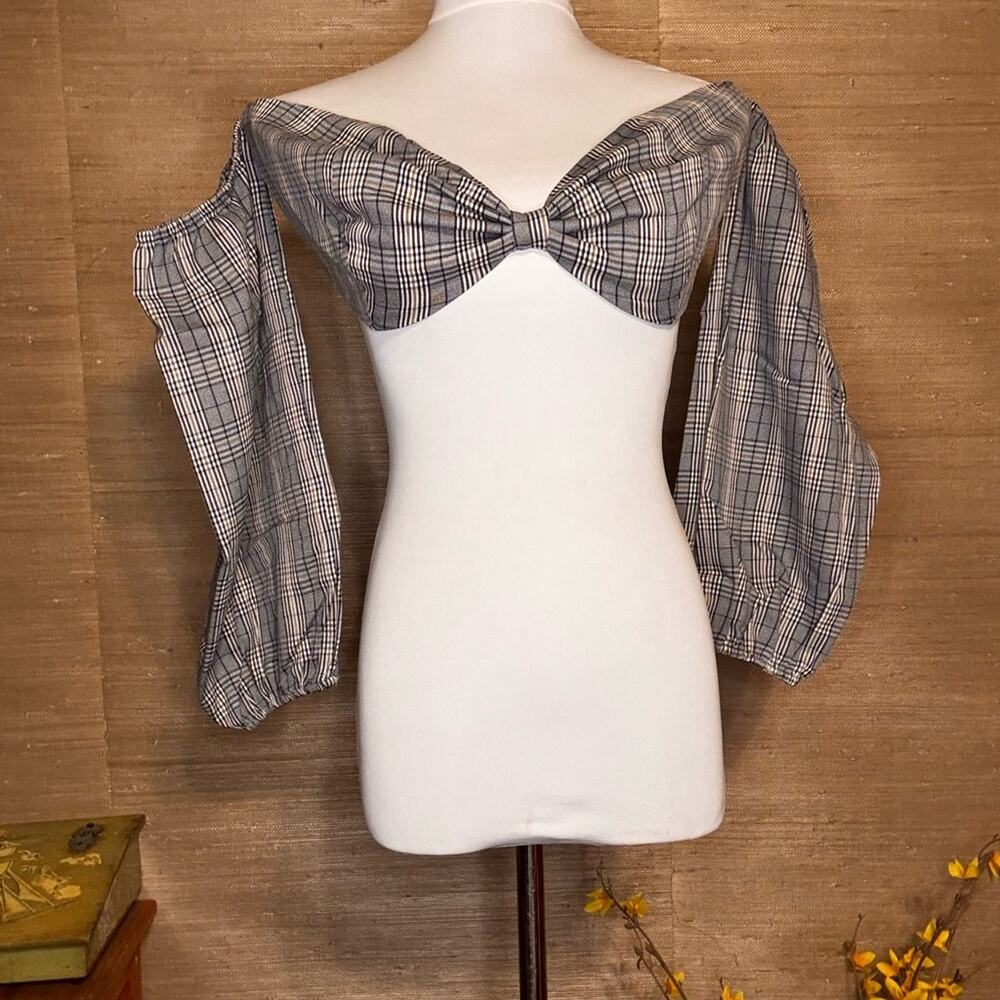 Elegant Plaid Off-Shoulder Blouse